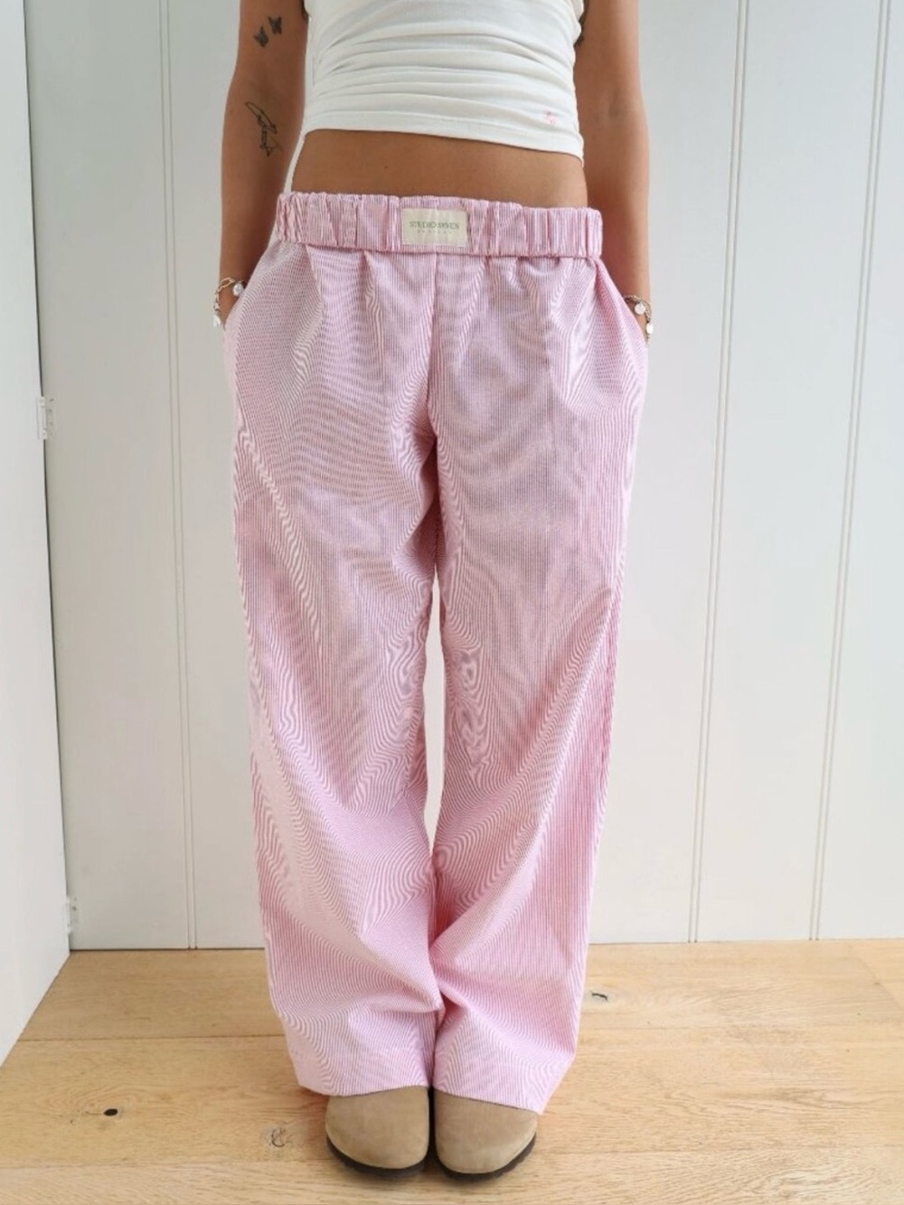 Studio sevens design Lila lounge pants pink high waisted striped pants